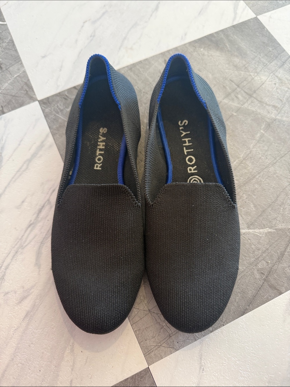 Rothy's Men's Black Slip-On Loafers with Blue Trim